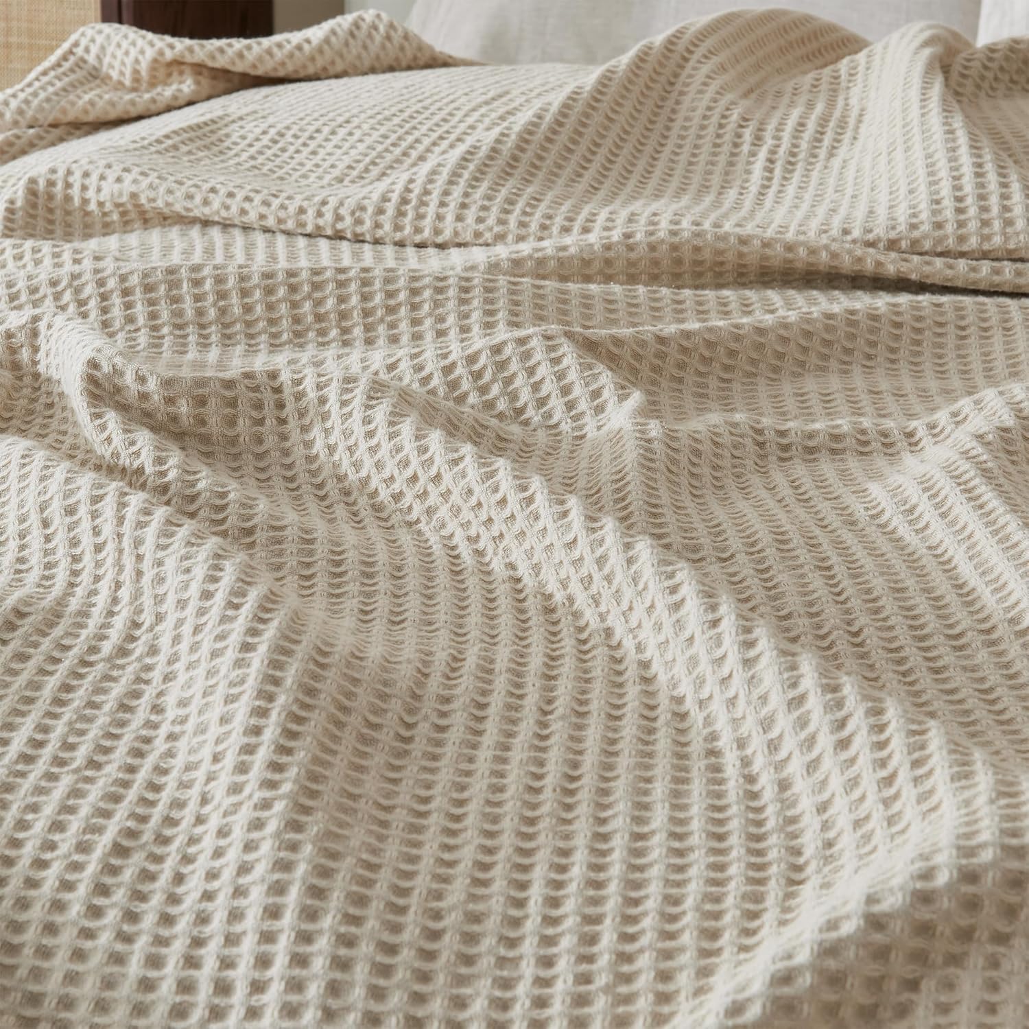 100% Cotton Waffle Weave Throw Blanket | Grey Waffle Knit Blanket | Ultra-Soft, All Season Textured Blankets & Throws for Bed, Couch, or Chair (50" x 60", Stone)