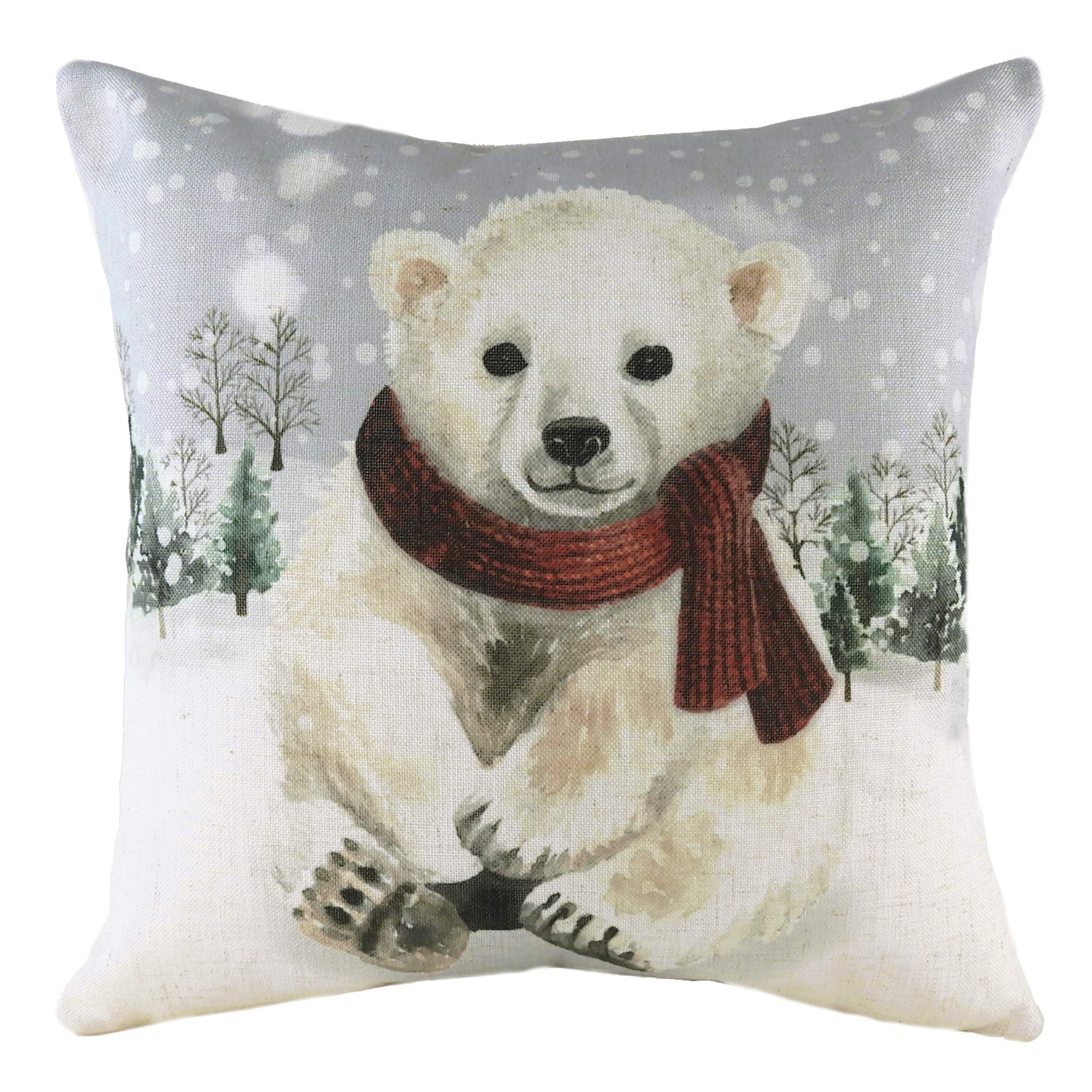 Snowy Polar Bear with Scarf Cushion Cover