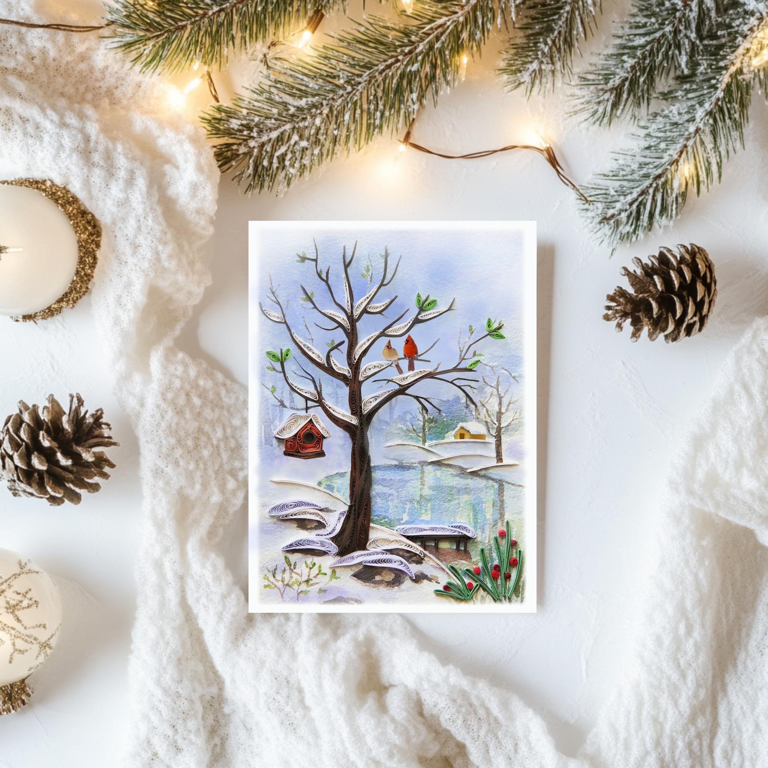 QUILLCRAFT Winter Grußkarte - Handgefertigte Quilling Karte Mit Baum Motiv