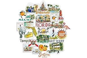 Retro Florida State Travel Stickers, 31-Pack of USA-Inspired Watercolor Designs