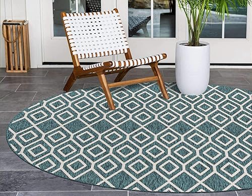 Miniatura 3 de Jill Zarin Outdoor Collection - Alfombra de área - Turcas y Caicos (4 pies, redonda, color verde azuladomarfil)