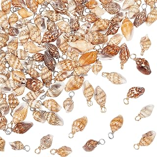 PH PandaHall 100pcs Natural Spiral Seashell Pendants - Cowrie Conch Shell Charms with Gold/Silver Loop Bails for Jewelry Crafts