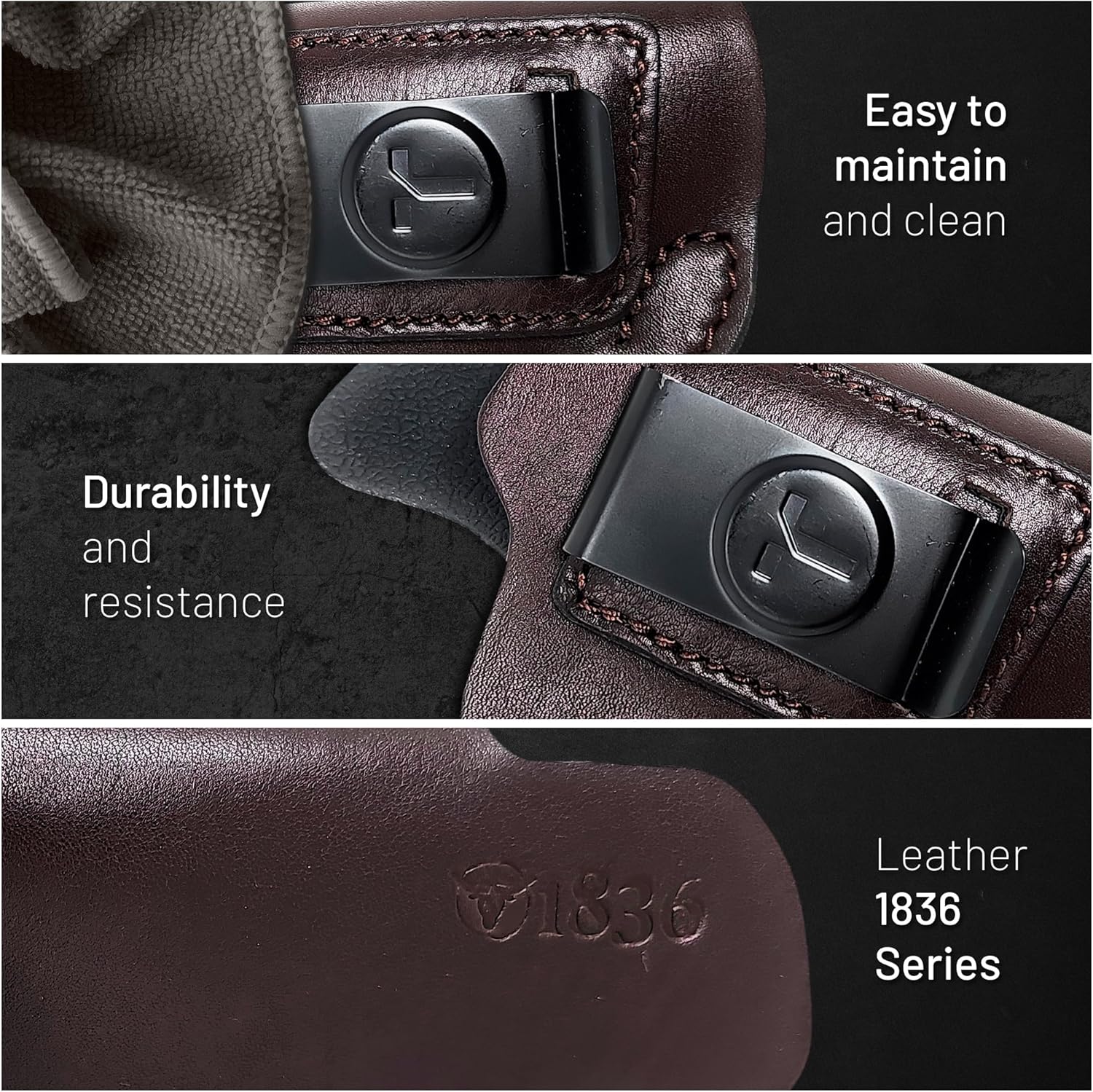 IWB Suede Leather Holsters for Pistols Optic Ready. for 1911-4"/5", .45 no Rail, Glock 48, Shield EZ 380, Browning HP .9mm Leather Holster & 380