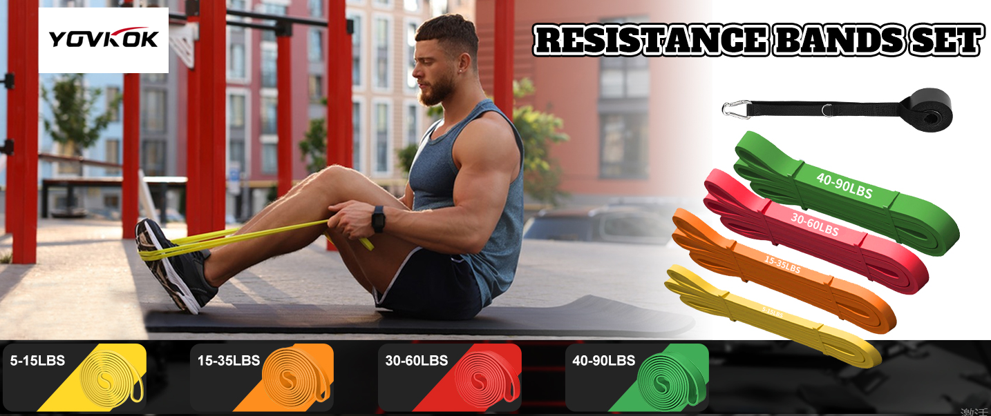 Lot De 5 Bandes De Résistance Avec Ancrage Porte – Yoga, Pilates, Muscu, Traction, Rééducation – Différents Niveaux