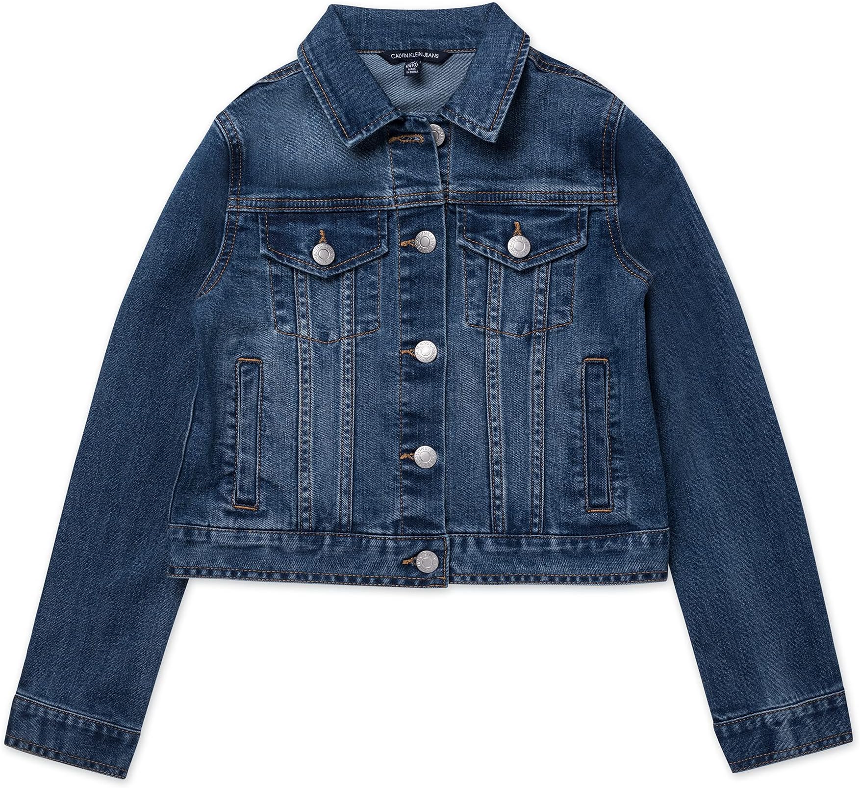 Calvin Klein Girls' Basic Jean Jacket, Stretch Denim with Button Closure, Casual Style