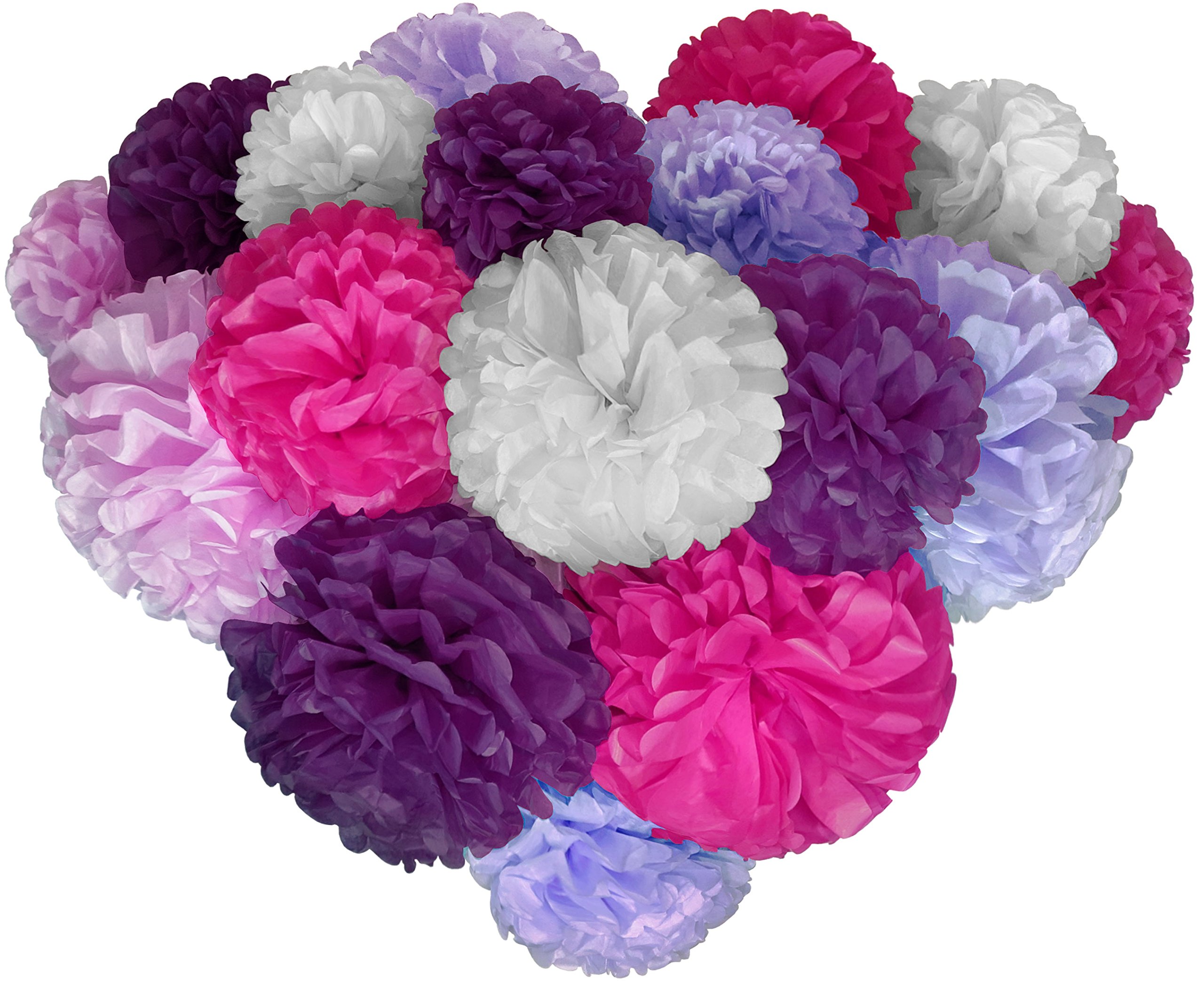 Voplop Paper Pom Poms - 20 pcs of 8, 10, 14 Inch - Paper Flowers - Perfect for Wedding Decor - Birthday Celebration - Table and Wall Decoration (Purple Mix)