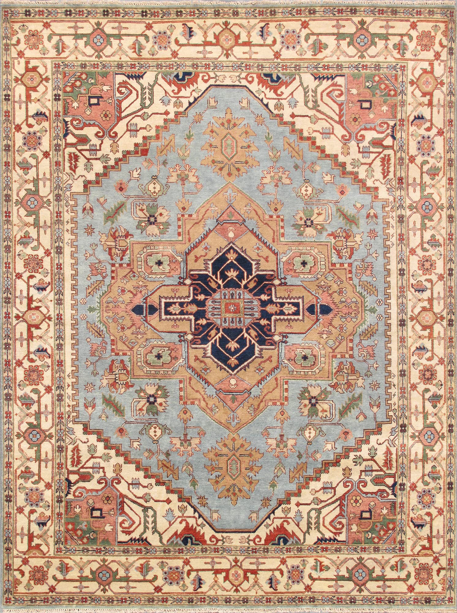 Pasargad HomeSerapi Collection Hand-Knotted L. Blue/Ivory Oriental Wool Square Rug- 9' 9'' X 10' 0''