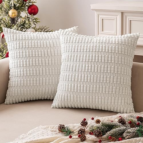 Vista 24 de MIULEE Pack of 2 Orange Corduroy Decorative Pillow Covers 20x20 Inch Soft Boho Striped Throw Pillow Covers Modern Farmhouse Home Decor for Halloween