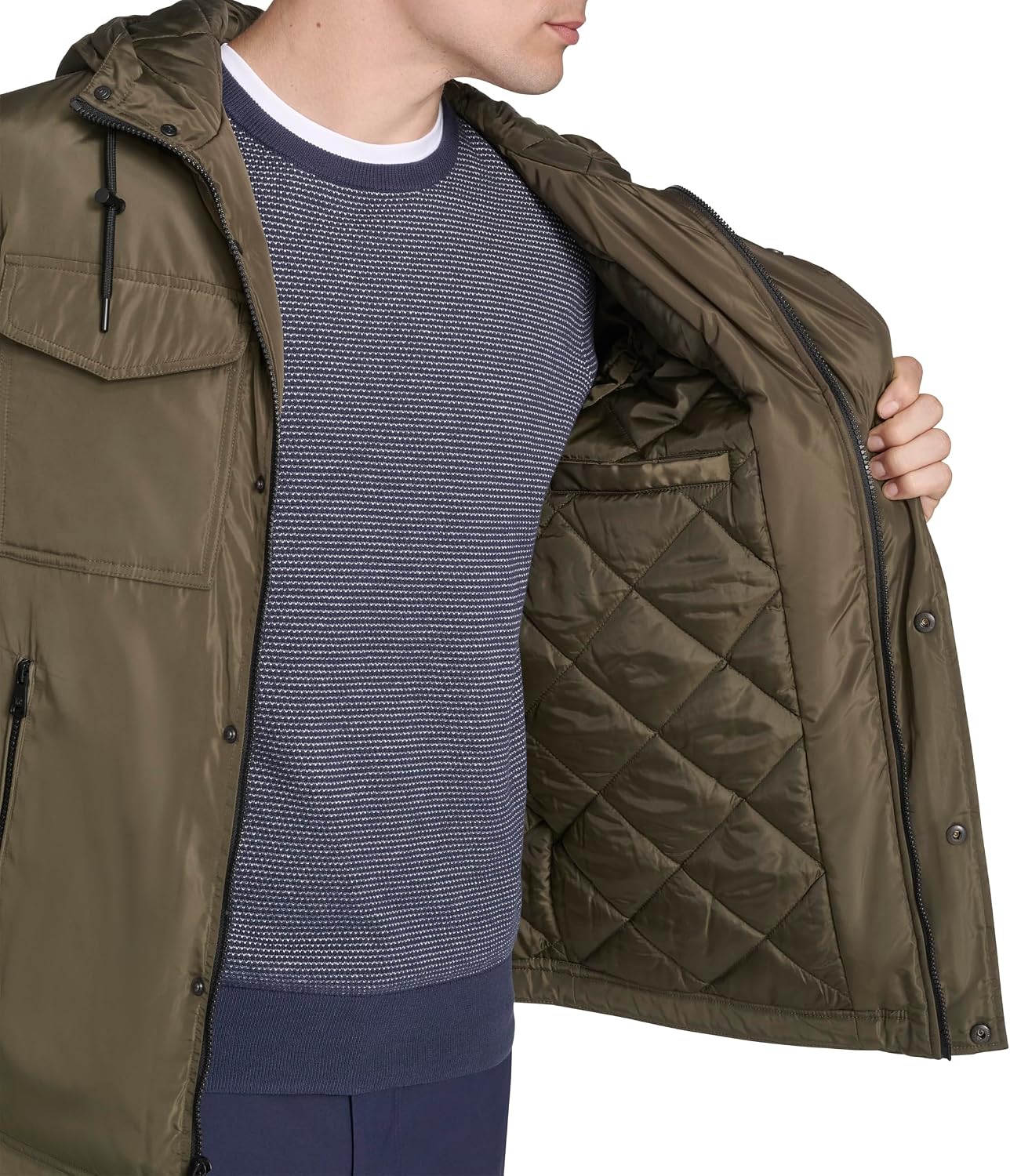 Kenneth Cole New York Men's Self Hooded Four-pocket Jacket
