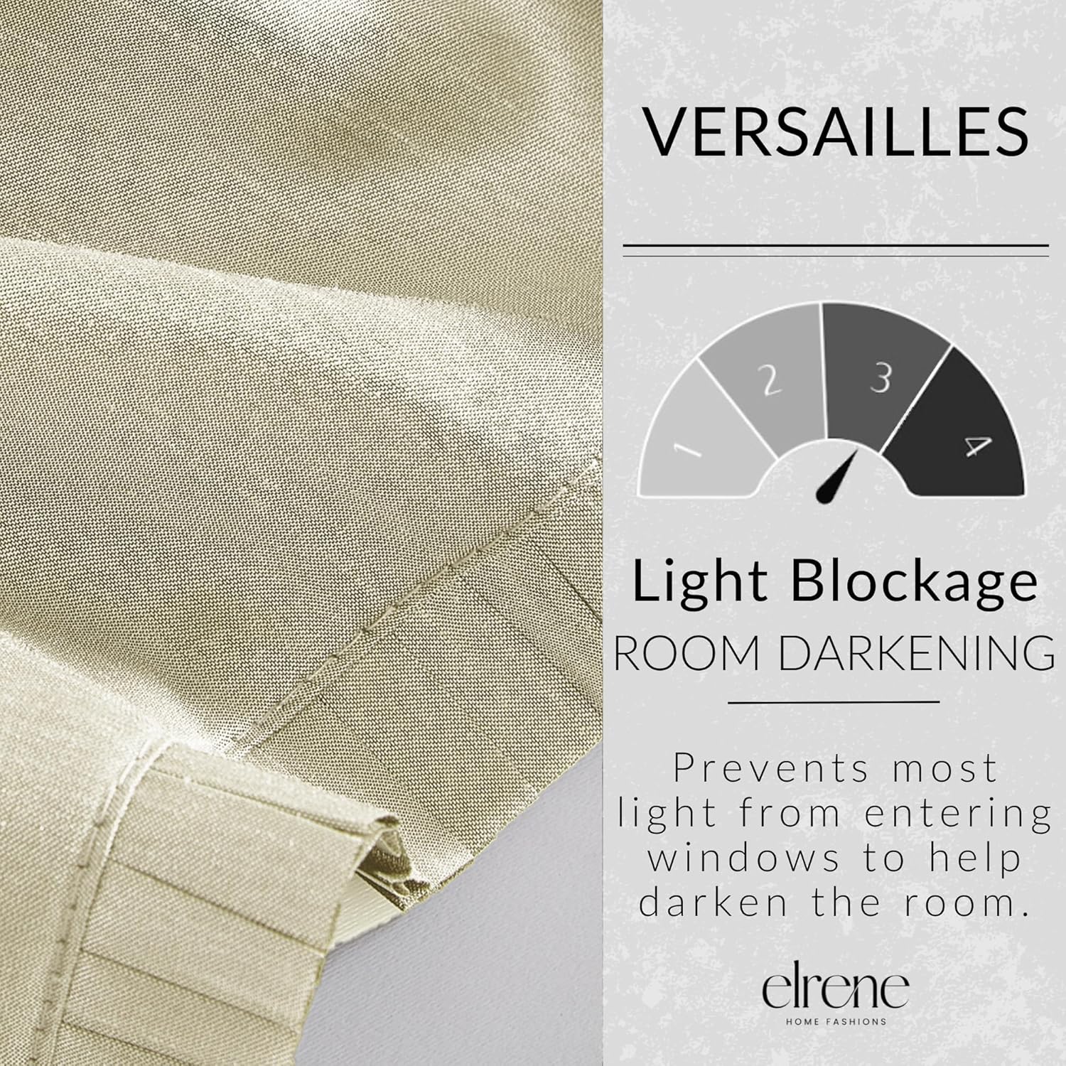 Elrene Home Fashions Versailles Faux-Silk Room-Darkening Curtain Panel, Blackout Curtain with Rod Pocket, 52 Inches by 95 Inches, Ivory, 1 Panel
