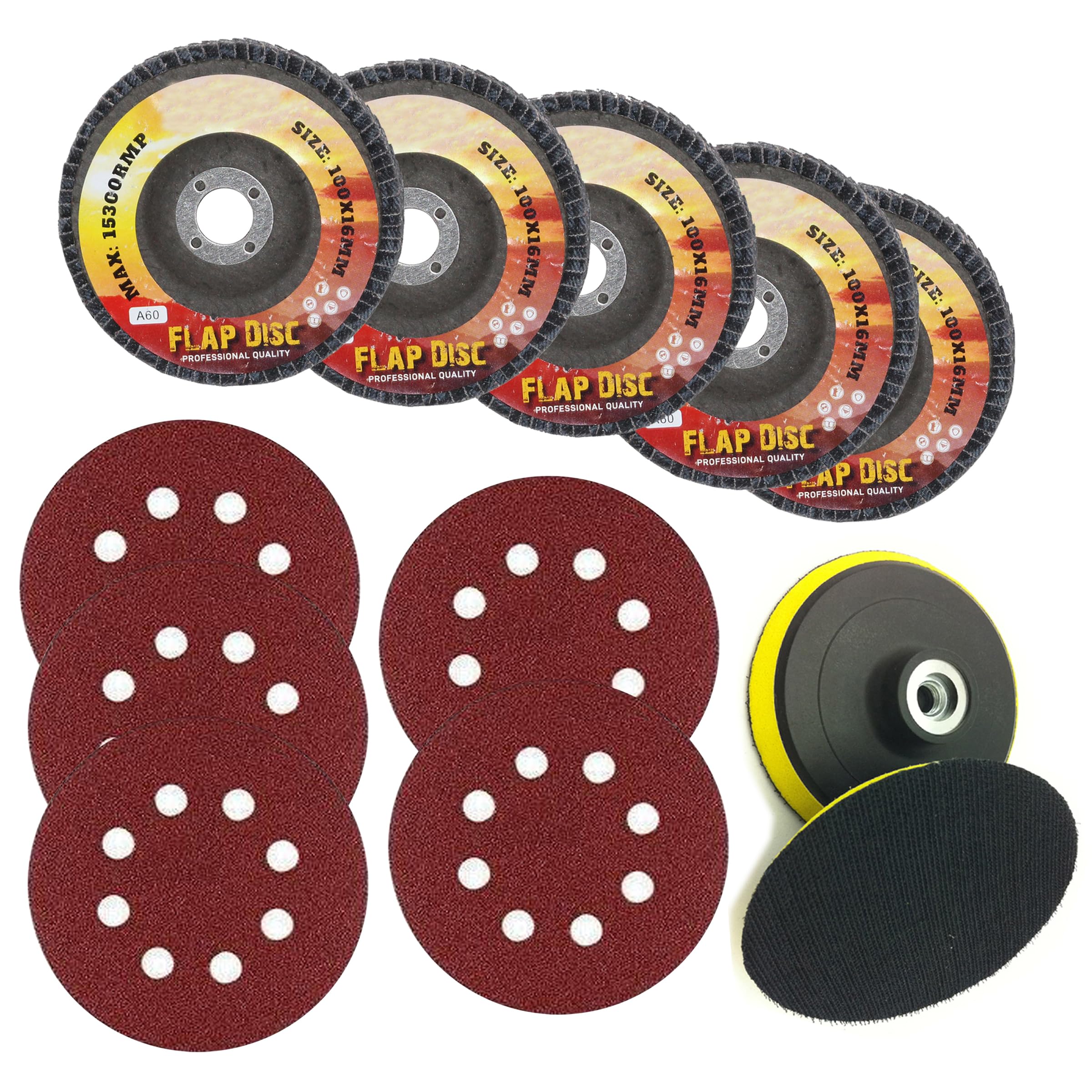 Digital Craft 5Pc 4" Flap Disc & 5Pc Sandpaper Pads – Versatile Abrasive Tools for Grinding, Sanding, and Surface Finishing-image-37