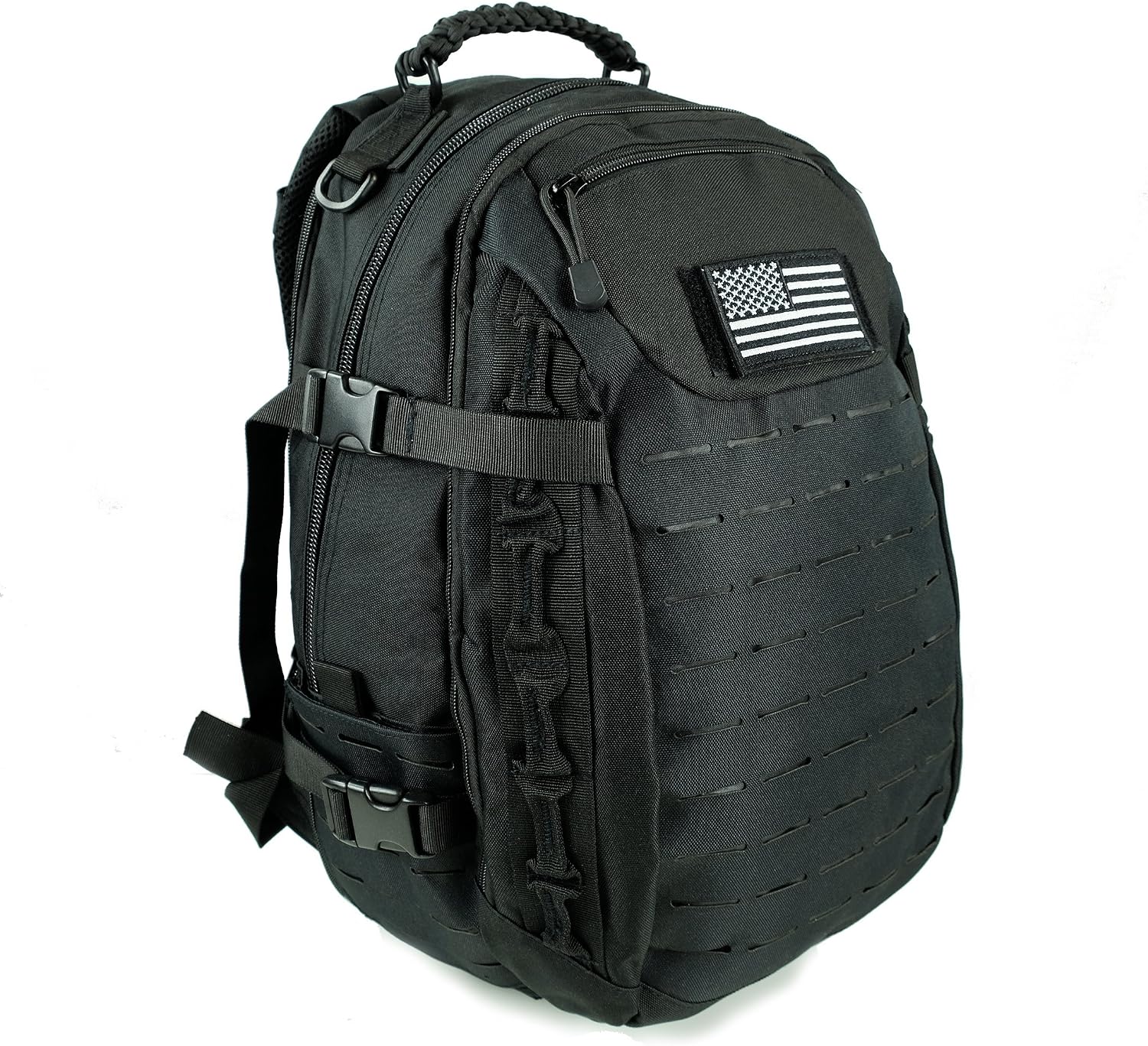 Military Army Tactical Backpack Combat 3 Day Assault Pack Molle Bag Rucksacks Camping Hunting with Flag Patches (BLACK 544, 40L)