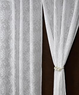 Fabrilia Floral Net Semi Sheer Grommet Curtains for Living Room/Bedroom, 7 feet Door, White, Set of 2 Price In India