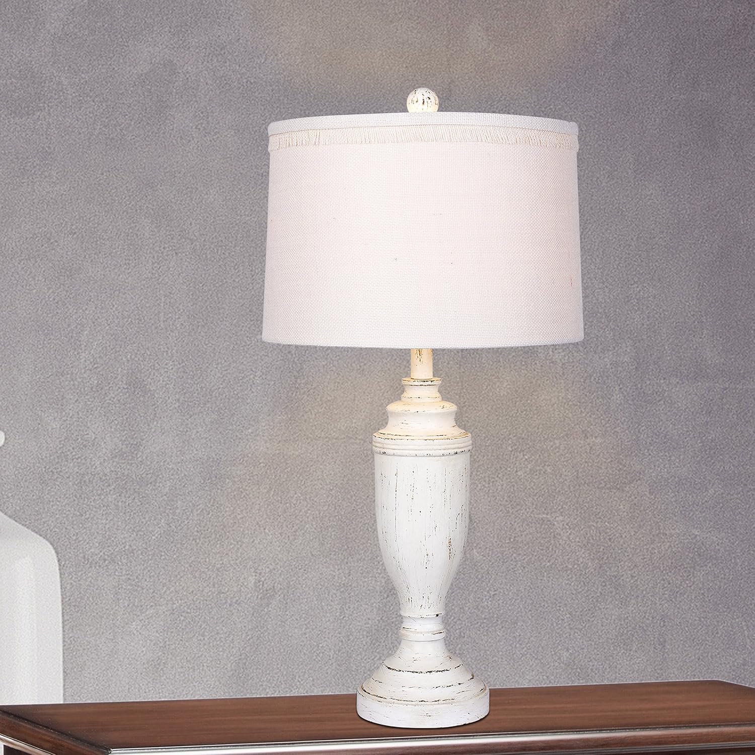 Cory Martin W-6246CAW-2PK Distressed Formal Urn Resin Table Lamp, 29.5", Cottage Antique White