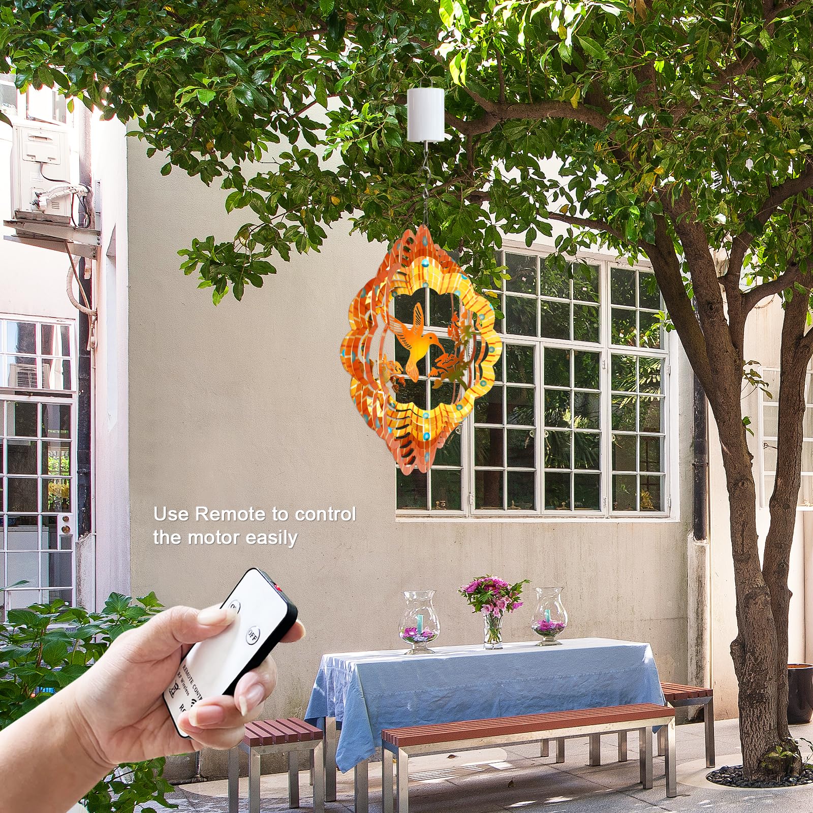 Goolyrusim Moteur à vent avec télécommande, moteur d'affichage suspendu pour éolienne, carillon éolien, décoration de jardin, moteur d'ornement rotatif pour boule discothèque, berceau de bébé, moteur