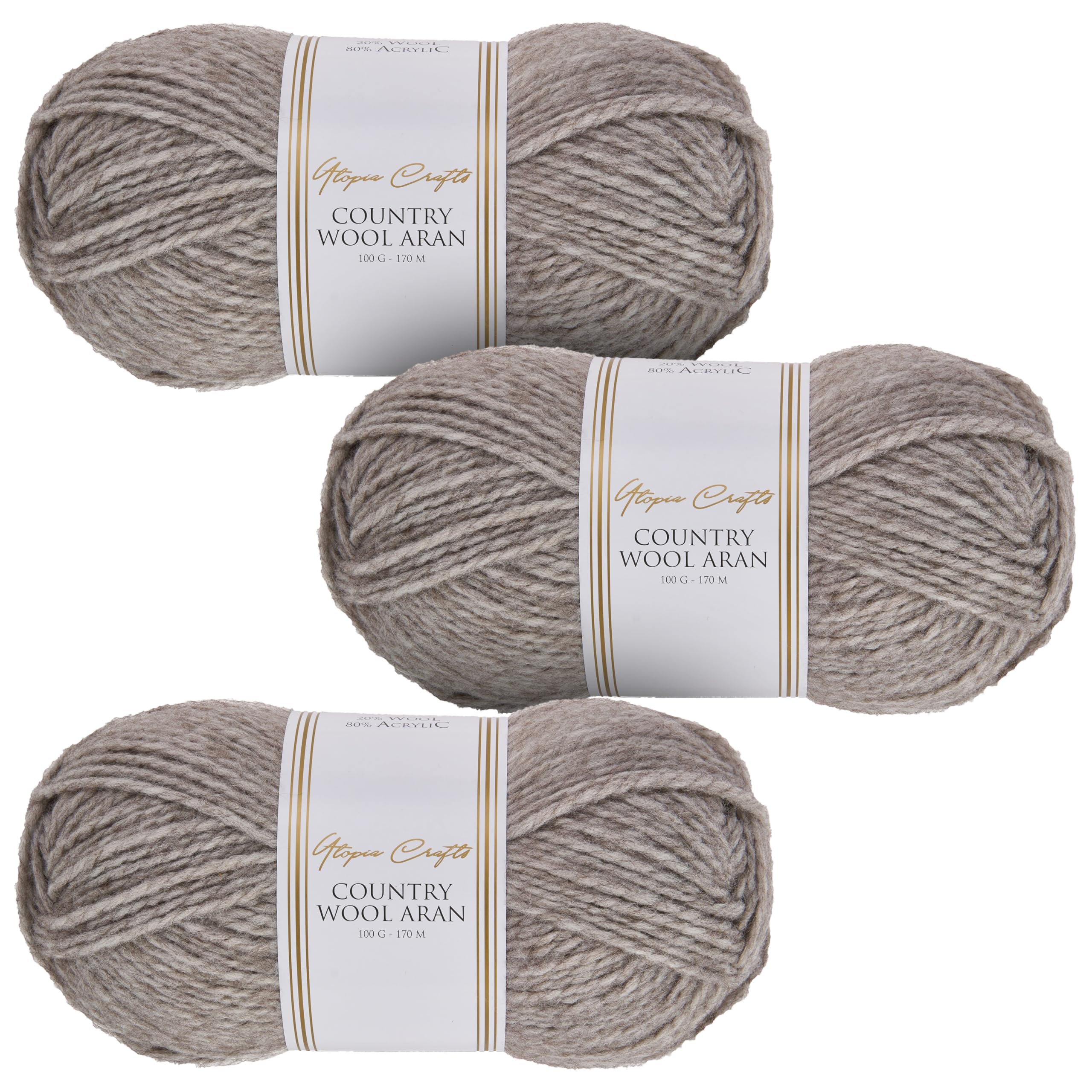 Utopia Crafts Country Wool Blend Aran Yarn for Knitting and Crochet 3X 100g (Pebble Beige)