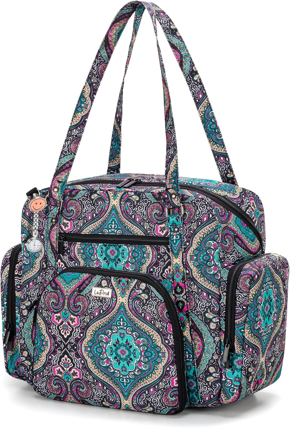 LoDrid Nurse Tote Bag with Padded Bottom for Home Health & Work, Zip-Top Closure, 15.6" Laptop Layer, Multiple Pockets for Nurse Supplies