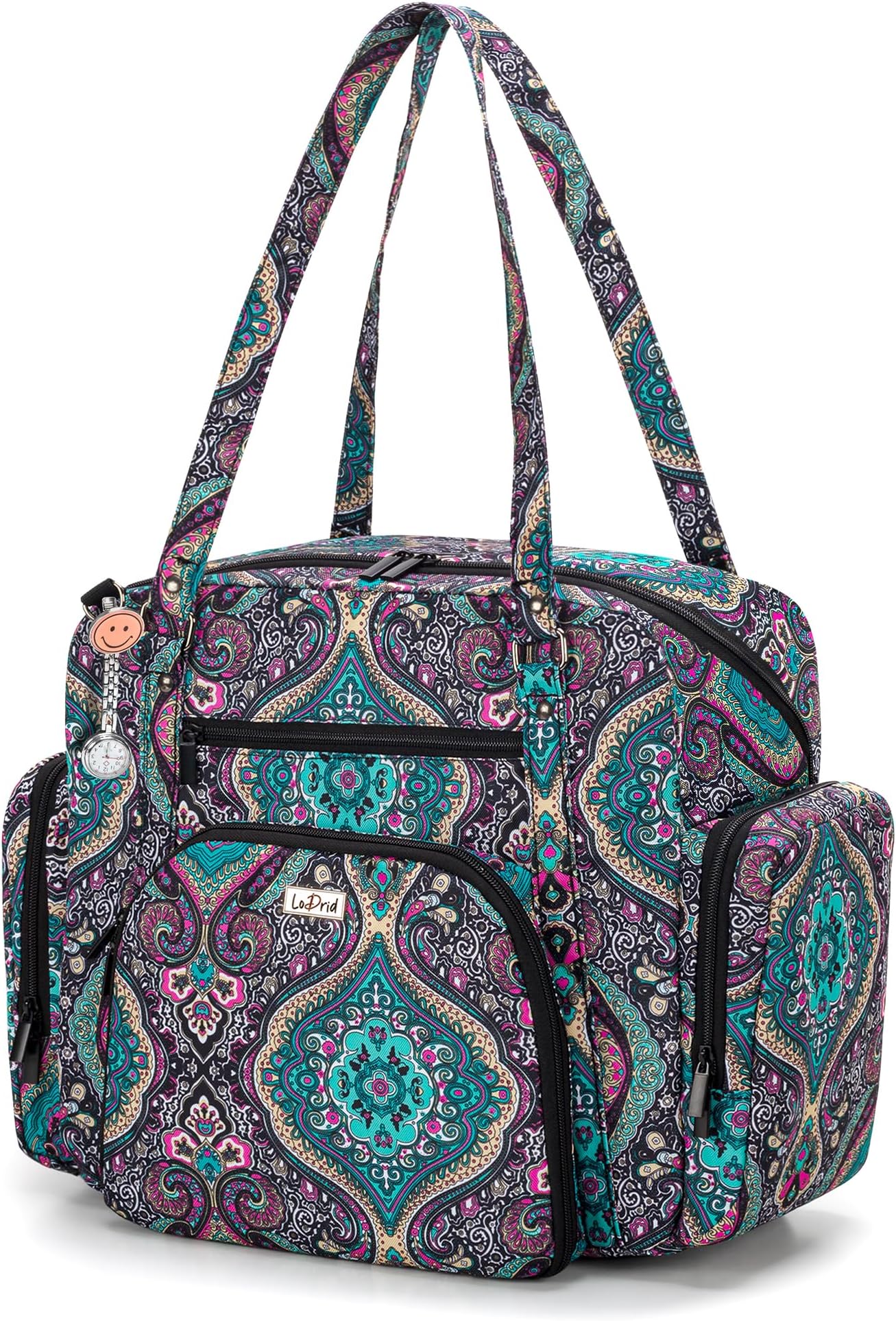 LoDrid Nurse Tote Bag with Padded Bottom for Home Health & Work, Zip-Top Closure, 15.6" Laptop Layer, Multiple Pockets for Nurse Supplies