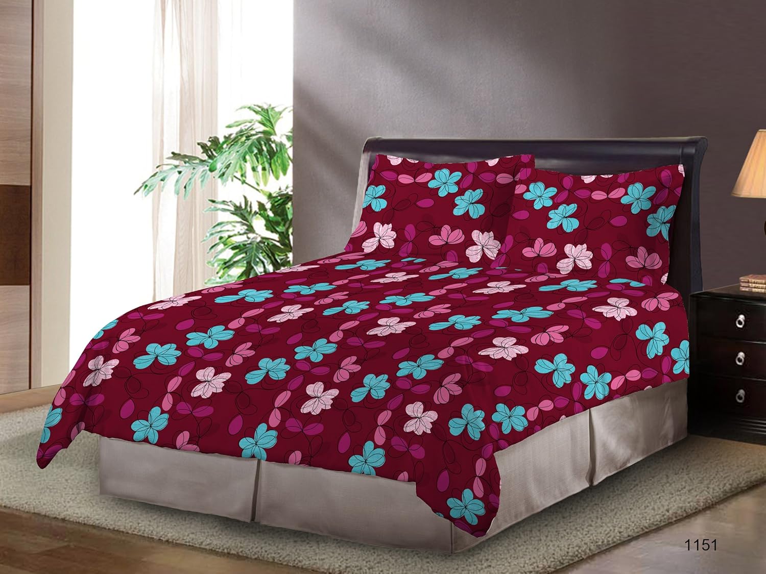 Bombay Dyeing Element Polycotton Double Bedsheet with 2