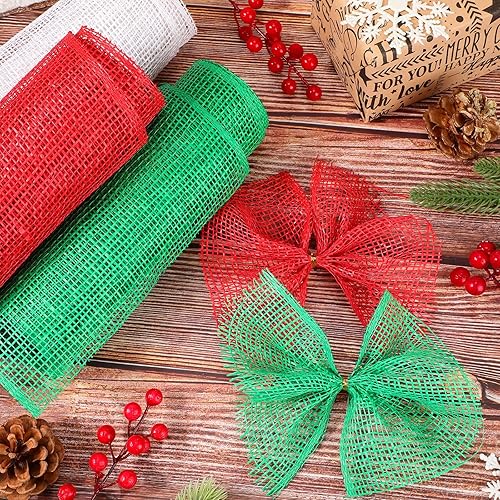 Vista 37 de 3 rollos de malla decorativa de arpillera de poliéster de 10 pulgadas de ancho, rollos de cinta decorativa de poliéster para decoración de coronas