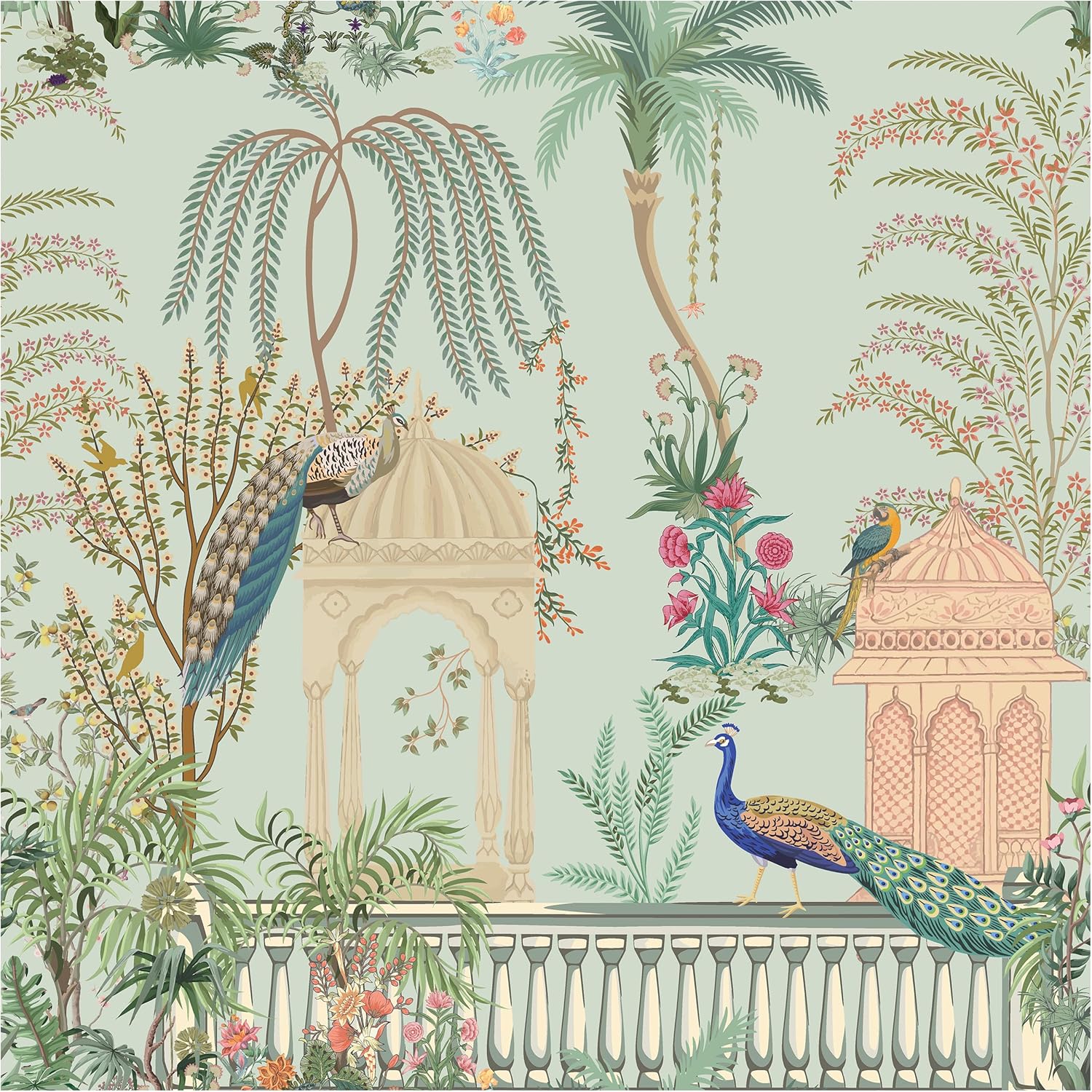 Blooming Wall DPYC17 Castle and Peacocks Standing on The Balcony Peel and Stick Wallpaper Removable Self Adhesive Wall Mural Wall Décor