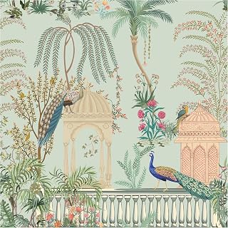 Blooming Wall DPYC17 Castle and Peacocks Standing on The Balcony Peel and Stick Wallpaper Removable Self Adhesive Wall Mural Wall Décor