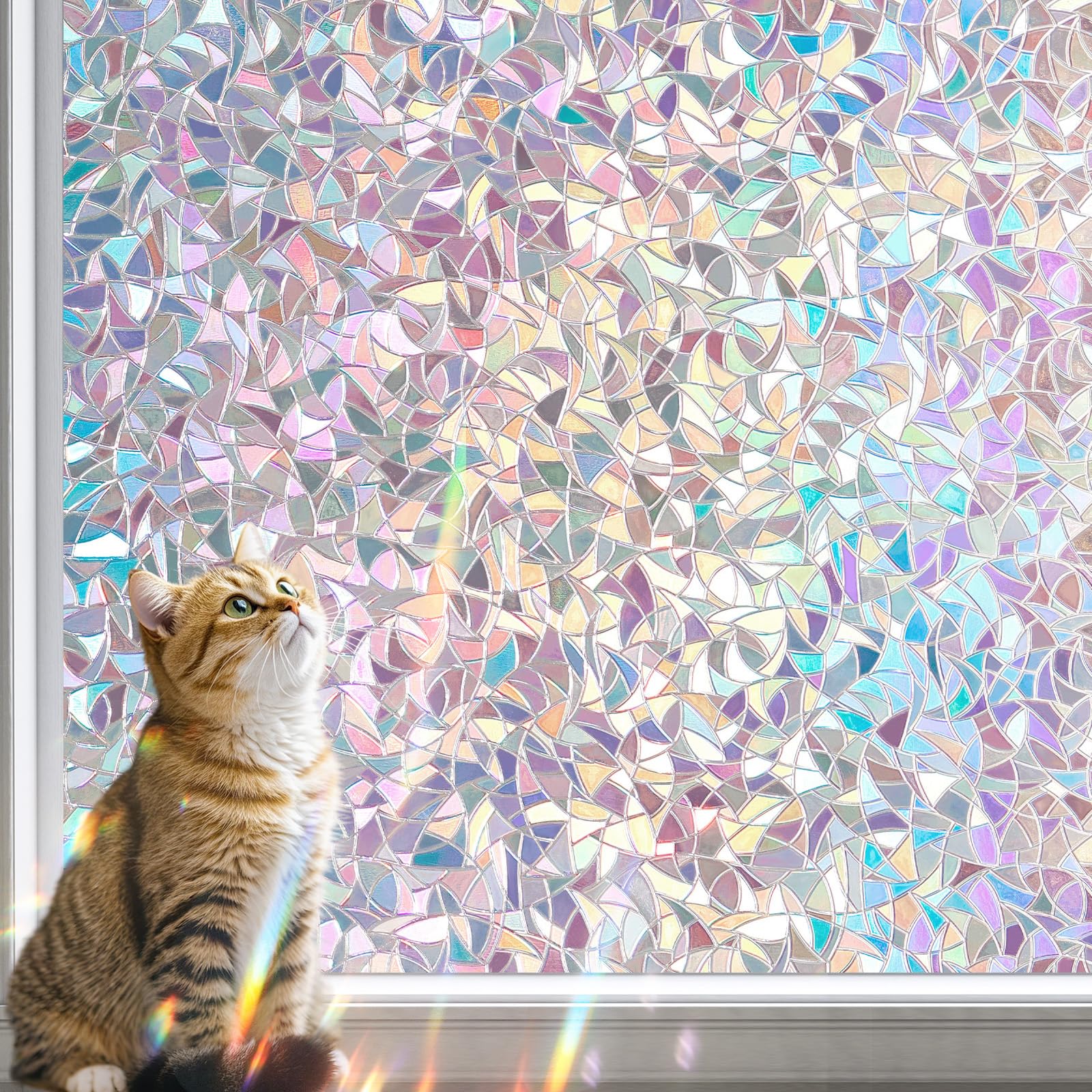 Photo 1 of Window Privacy Film - Stained Glass Window Film for Glass, Rainbow Static Cling Window Film Decorative Anti UV Non-Glue Reusable Vinyl for Window,Glass Doors- Clear 23.6'' x 157.4''
