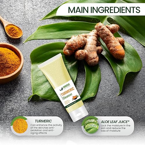 Miniatura 4 de Jabón facial de cúrcuma – Limpiador facial de cúrcuma con aloe vera, vitamina E y extractos naturales – Lavado facial de gel diario ligero para todo