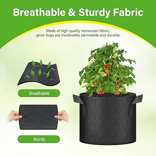 Vista 30 de HealSmart Paquete de 12 bolsas de cultivo no tejidas de 2 galones, macetas de tela de aireación con asas, adecuadas para frutas de jardín, verduras