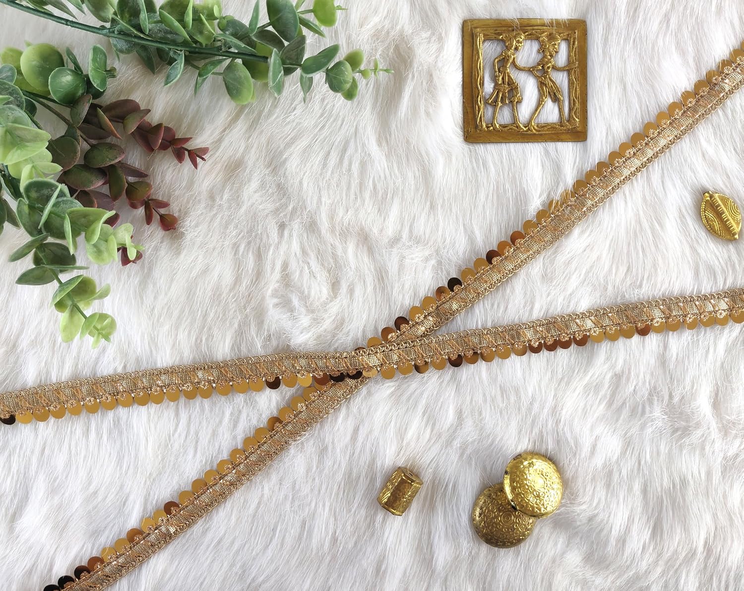 Indian Trim for Sewing - 9 Yards Embellished Saree Border - Gold Ethnic Ribbon - for Sewing & Craft - by Craftbot