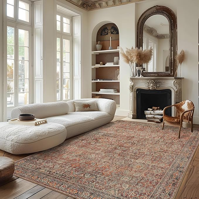 Bavni 9x12 Area Rug Machine Washable Large Boho Vintage Distressed