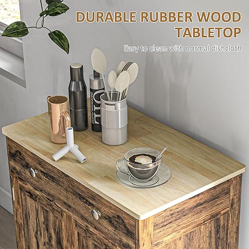 Vista 14 de HOMCOM Sideboard with Solid Wood Countertop, Modern Kitchen Storage Cabinet, Coffee Bar Cabinet with 2 Drawers, Doors and Adjustable Shelf, Black