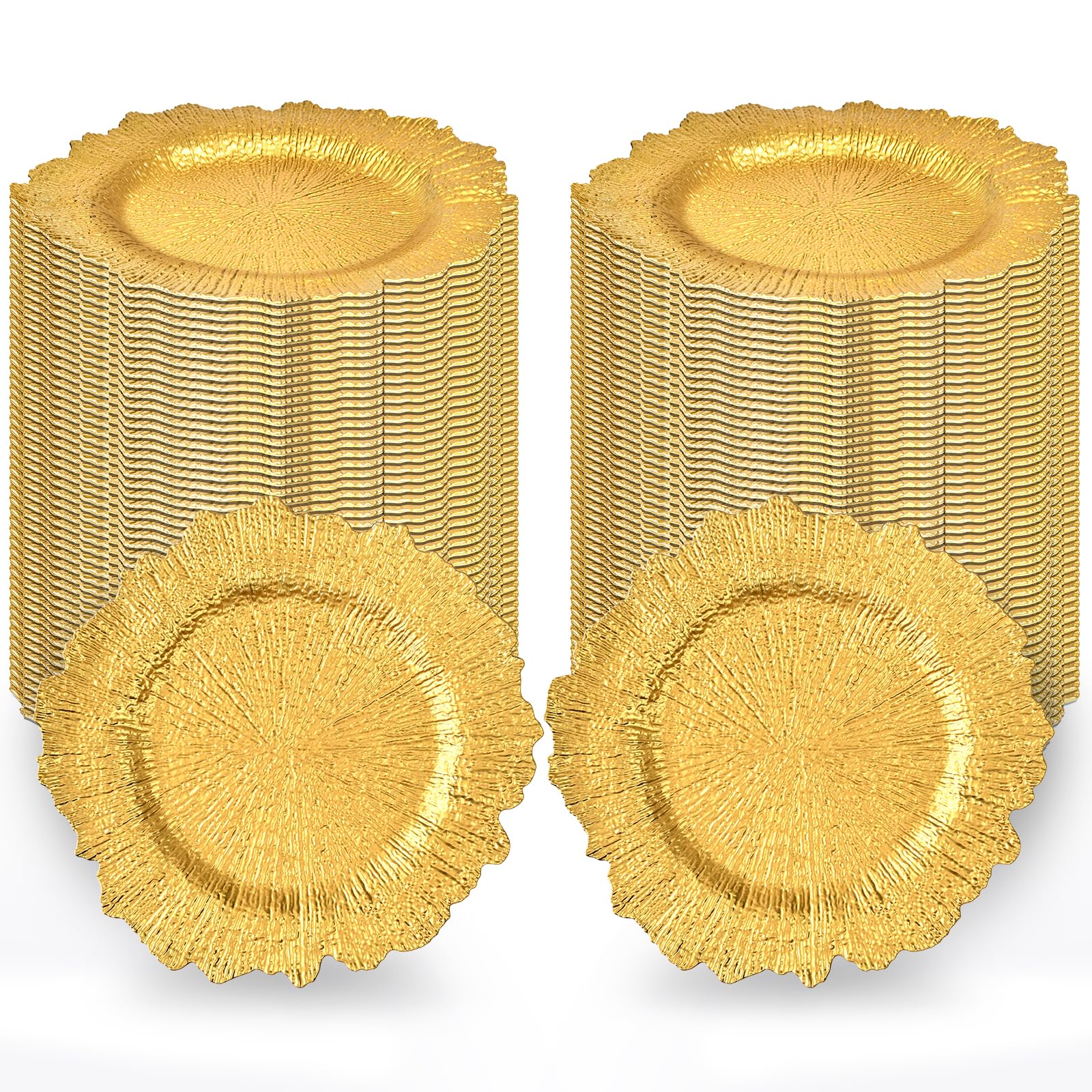 Gold Charger Plates Bulk 100Pcs - 13" Elegant Gold Chargers for Dinner Plates, Wedding & Event Decorative Charger Plates Set
