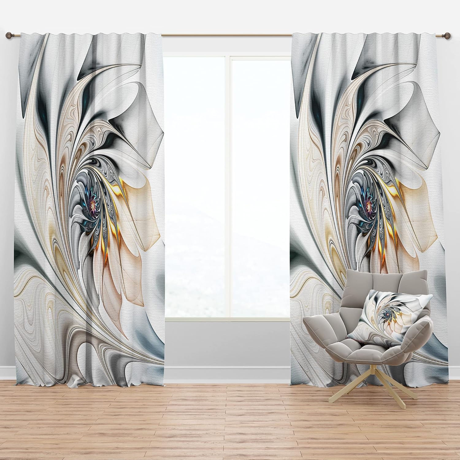 Blackout Curtains 'White Stained Glass Floral' Curtains for Bedroom, Curtains for Living Room, Curtains & Drapes - Thermal Insulated -Single Panel -52x120