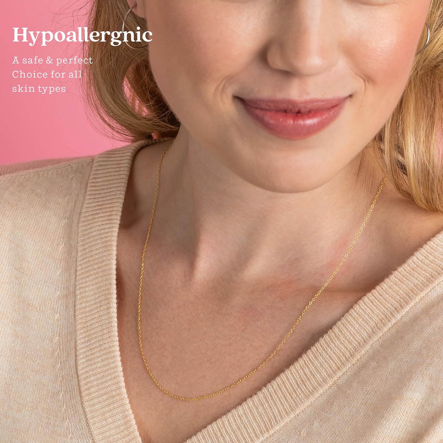 KEZEF 18K Gold over Silver Chain, Gold Chain Women, 1mm Cable Sterling Silver Chain Necklace for Women, Diamond-Cut Elegant, Thin, Sturdy, 16, 18, 20, 22, 24 Inches - Image 2