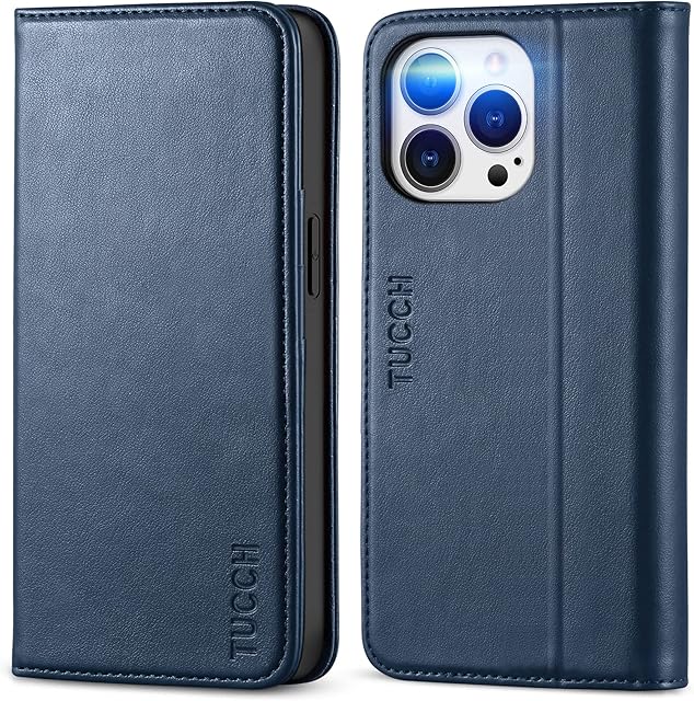TUCCH Wallet Case for iPhone 13 Pro (6.1") 2021 5G, Protective PU Leather Case with [Credit Card Slot][Shockproof TPU] Kickstand, Book Flip Folio Phone Cover Compatible with iPhone 13 Pro, Dark Blue
