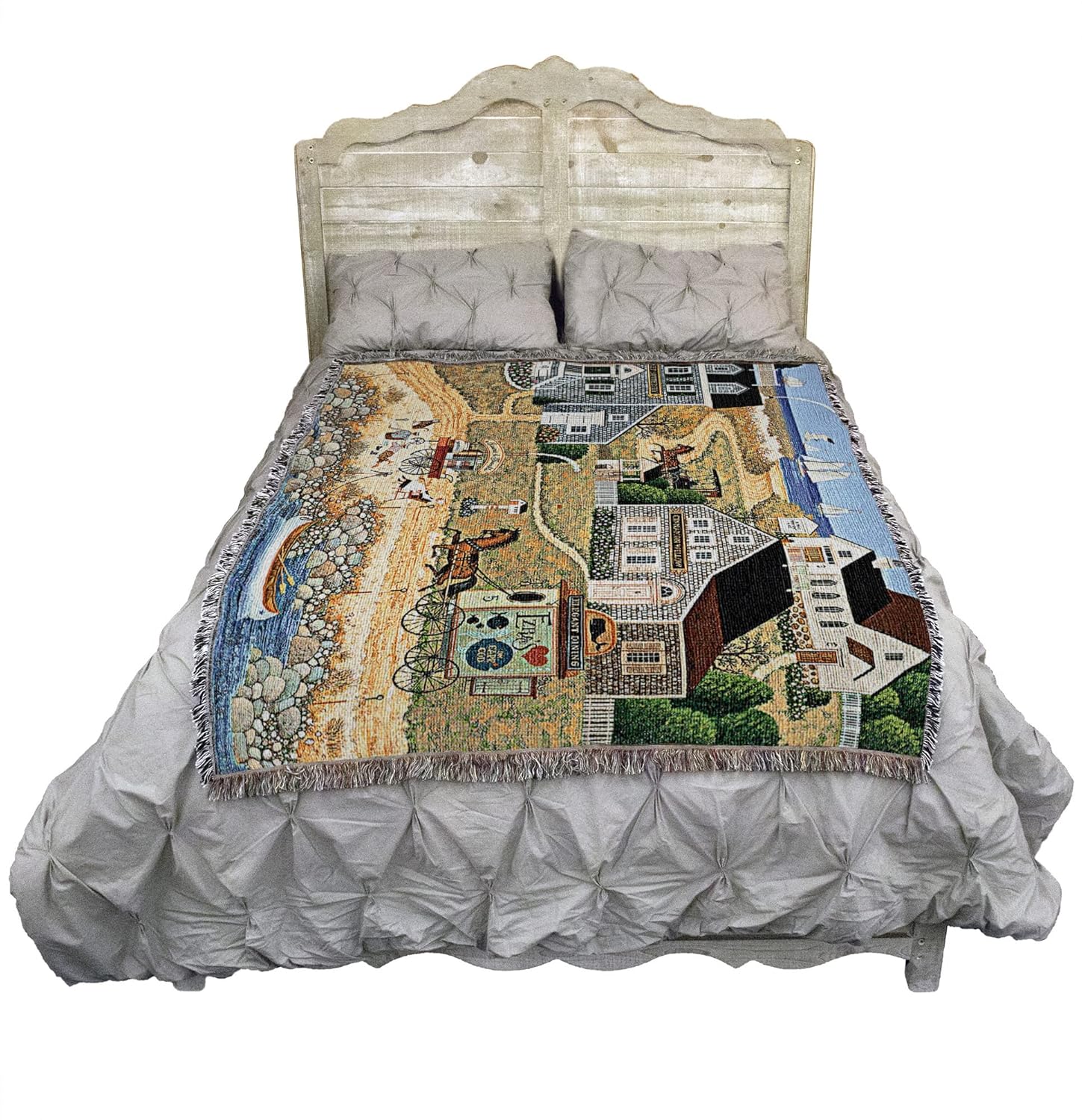 Pure Country Weavers Salty Witch Bay Blanket by Charles Wysocki - Early America Coastal Ocean Beach Gift Tapestry Throw Woven from Cotton - Made in The USA (72x54)