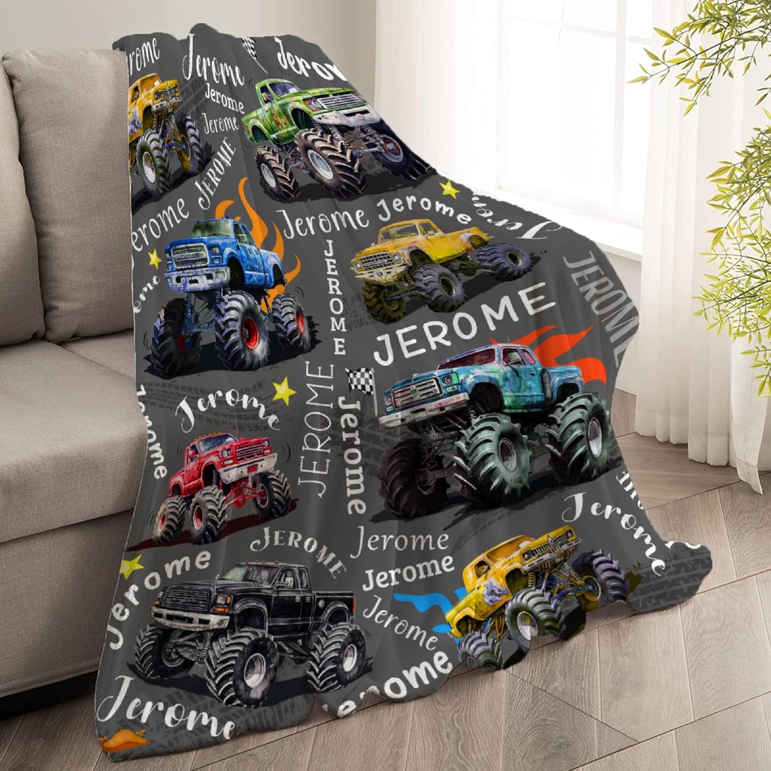 Trucks Personalized Blanket Gifts Custom Trucks Blanket for Girls Boy Super Soft Lightweight Blankets for Couch Air-Conditioning Quilts Chirstmas Gifts Decor 50"x40" for Kids
