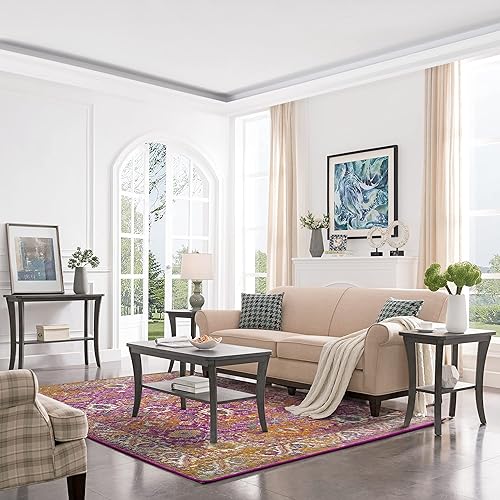 Miniatura 4 de Leick Home 594952 Cusp - Alfombra rectangular para interiores y exteriores, color gris con patrón marroquí azul, 4 x 6 pies