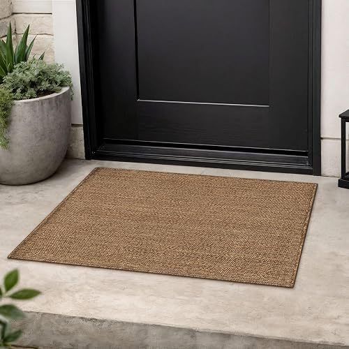 Rugshop Plain Border Indoor/Outdoor Flat Woven Area Rug, Natural Jute-Style, Easy-Care Patio Rug for Backyard Porch Deck Balcony, 2' x 3' Natural/Jute