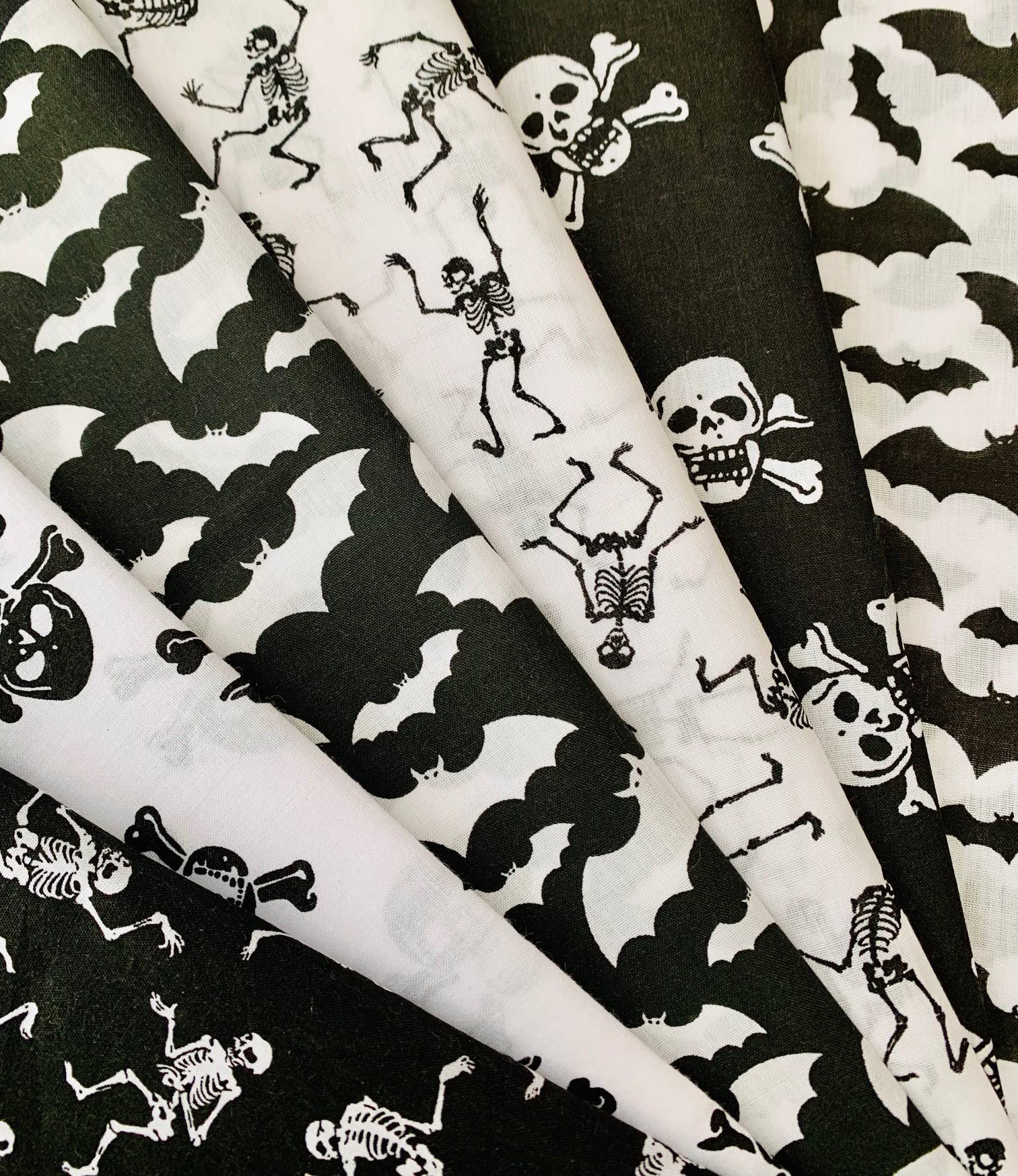 Simply Sew Crafty Multicoloured 6 X Halloween Polycotton Fabric - Burning Skulls Skeletons Cross Bones Fat Quarters Bunting Bundle - 20 X 22 Inch Each - Sewing Quilting Bunting Dress Fabric