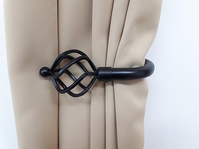 Home Harmony® Bird Cage Finial Telescopic Extendable Curtain Pole set In Black Silver White and Matching Holdbacks Available (Black, Pair Of Holdbacks)