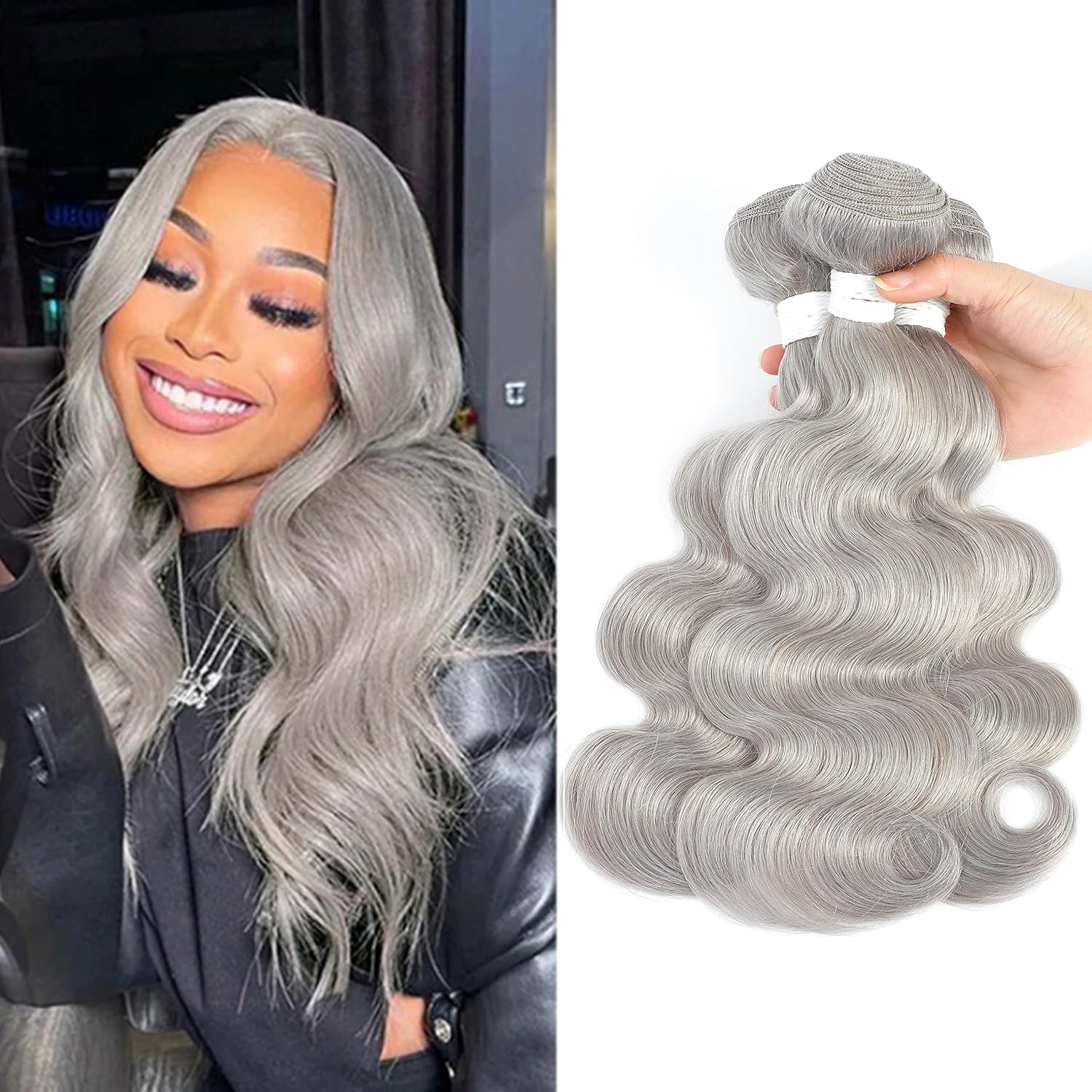 Grey Human Hair Bundles 10 12 14 Inch Brazilian Body Wave Human Hair 3 Bundles Grade 9A 100% Remy Colored Hair Weave Extensions For Black Women