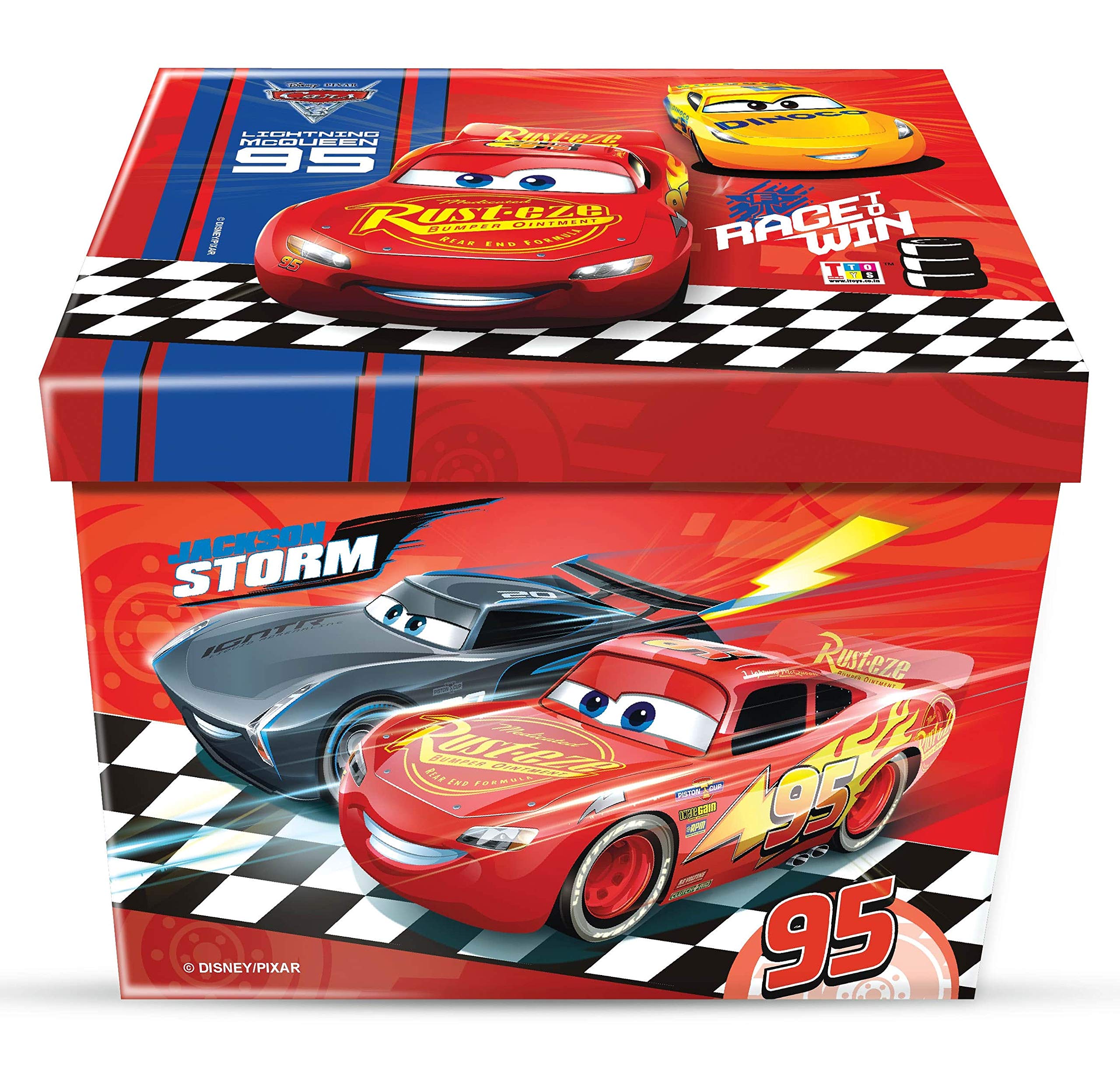 HALO NATION Storage Boxes for Toys for Kids, Multi-Functional Folding Storage Ottoman Box Organizer (Cars McQueen)