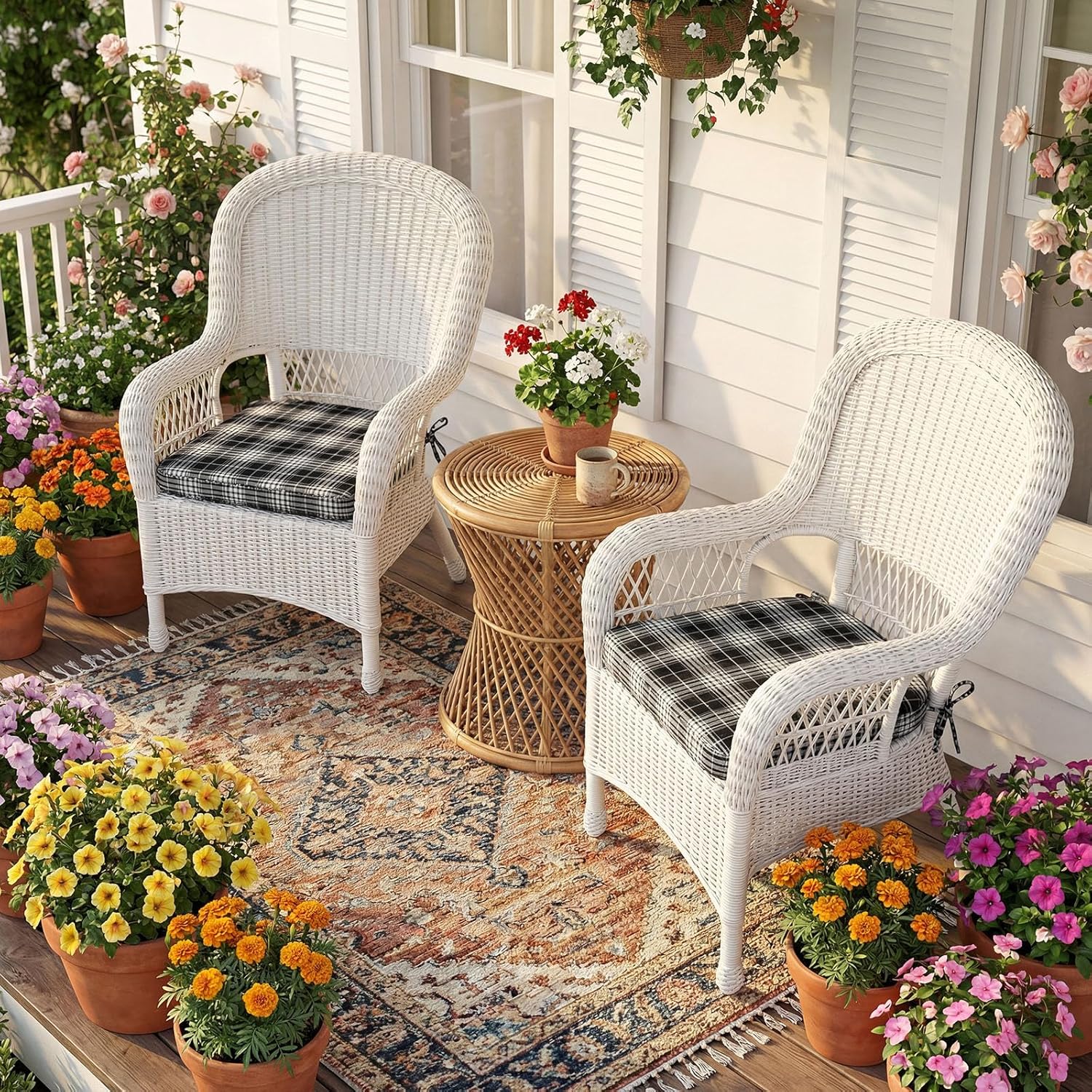 Geetery Chair Cushions for Dining Chairs Set of 4, 17" x 16" x 2" Kitchen Chair Pads with Ties and Removable, D-Shaped Seat Cushions for Kitchen Home Room, Scottish Grid Design(Black and White)