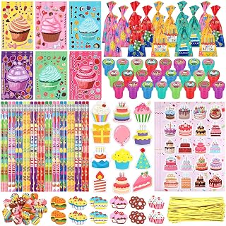 168 Pcs Happy Birthday Gifts Return Gifts Birthday Party Favors Make-a-Cake Stickers Pencils Stampers Sticky Notes Erasers for Teacher Classroom Rewards Goodie Bag Stuffers