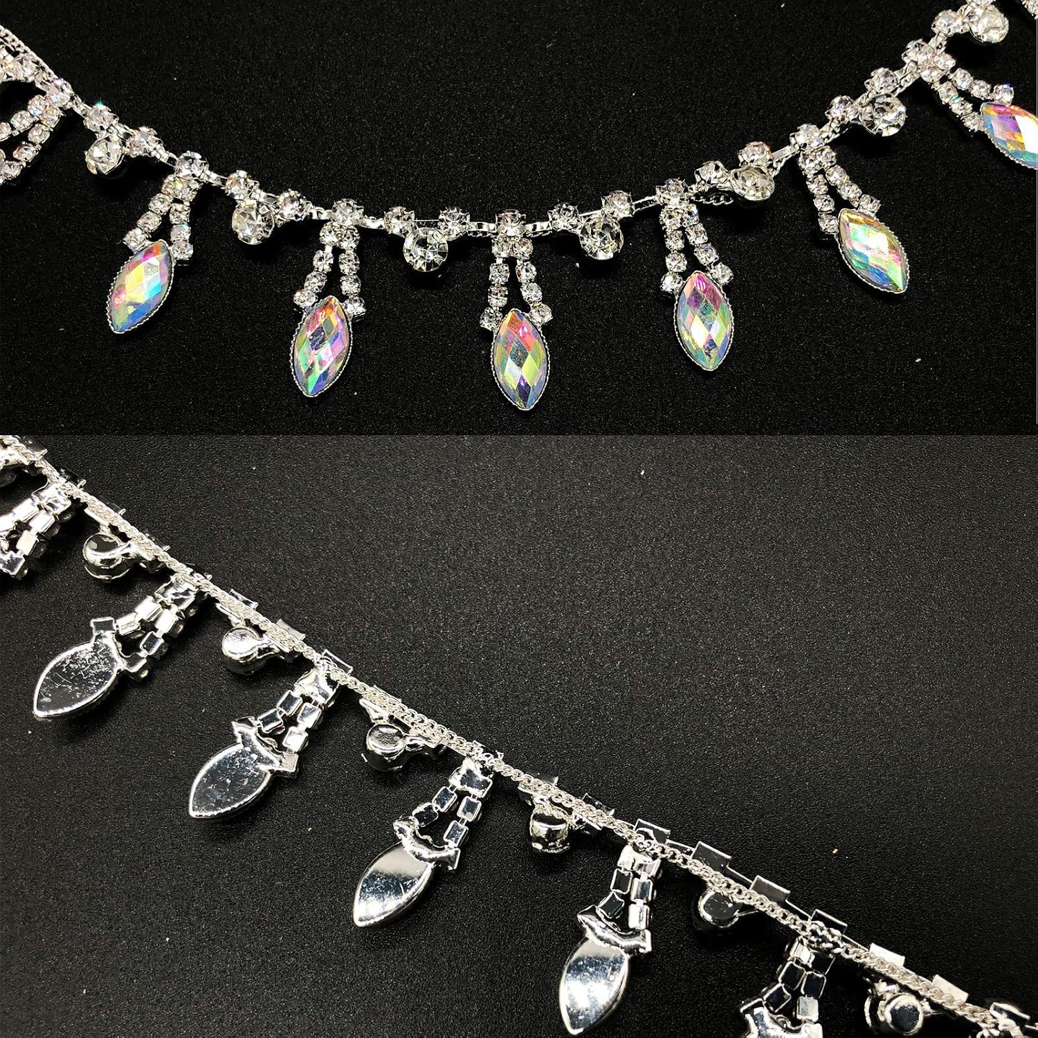 1 Yard Rhinestone Tassel Chain Trim, Crystal Close Chain Applique, for Sewing Crafts Wedding Bridal Party Christmas DIY Decoration (Silver, 1 Yard)