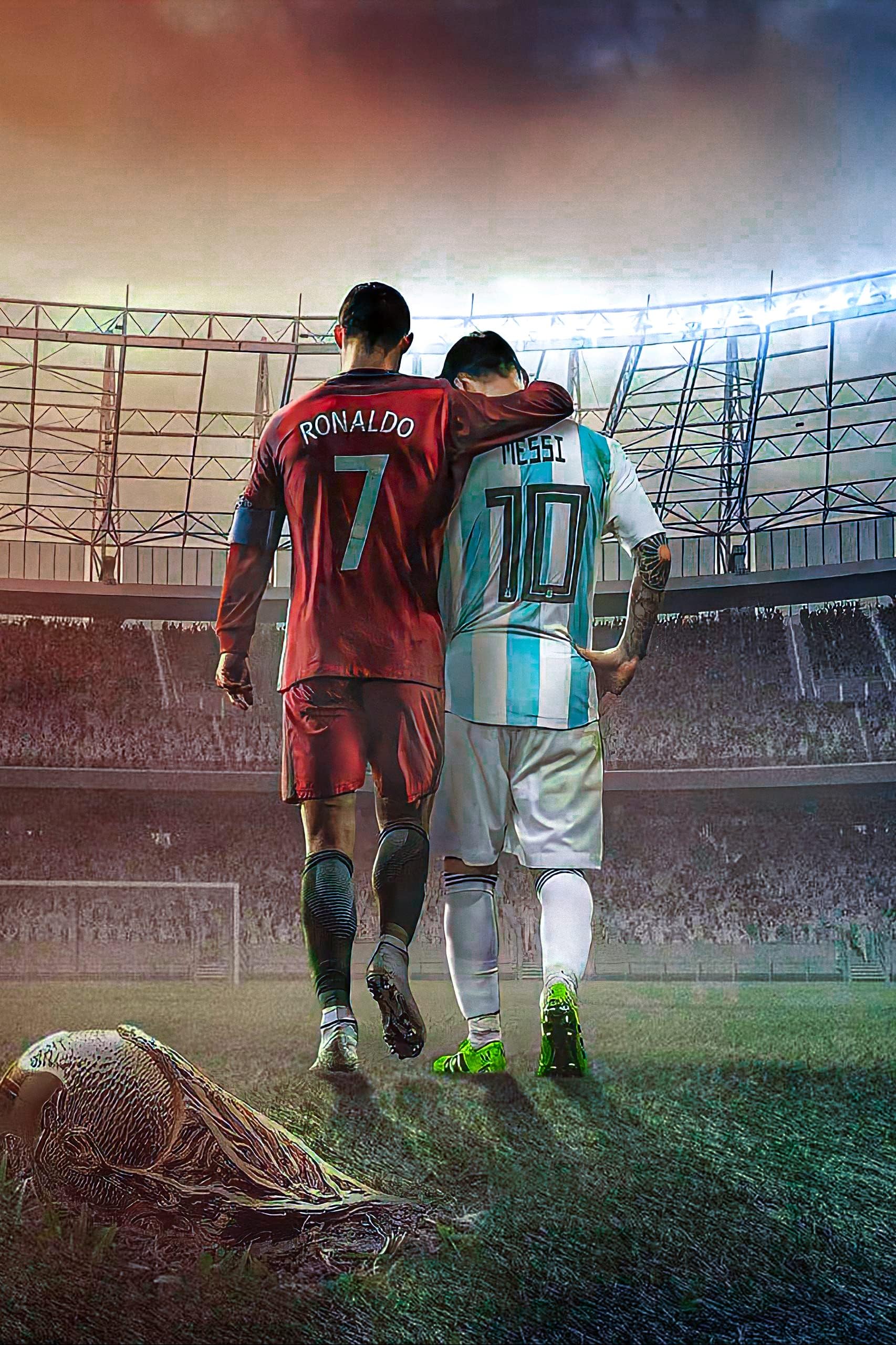 Mofanmi Art Football Stars Cristiano Ronaldo and Lionel Messi Canvas Poster Art Wall Decor (Unframed) 16inร24in(40cmร60cm) (Messi and Ronaldo)