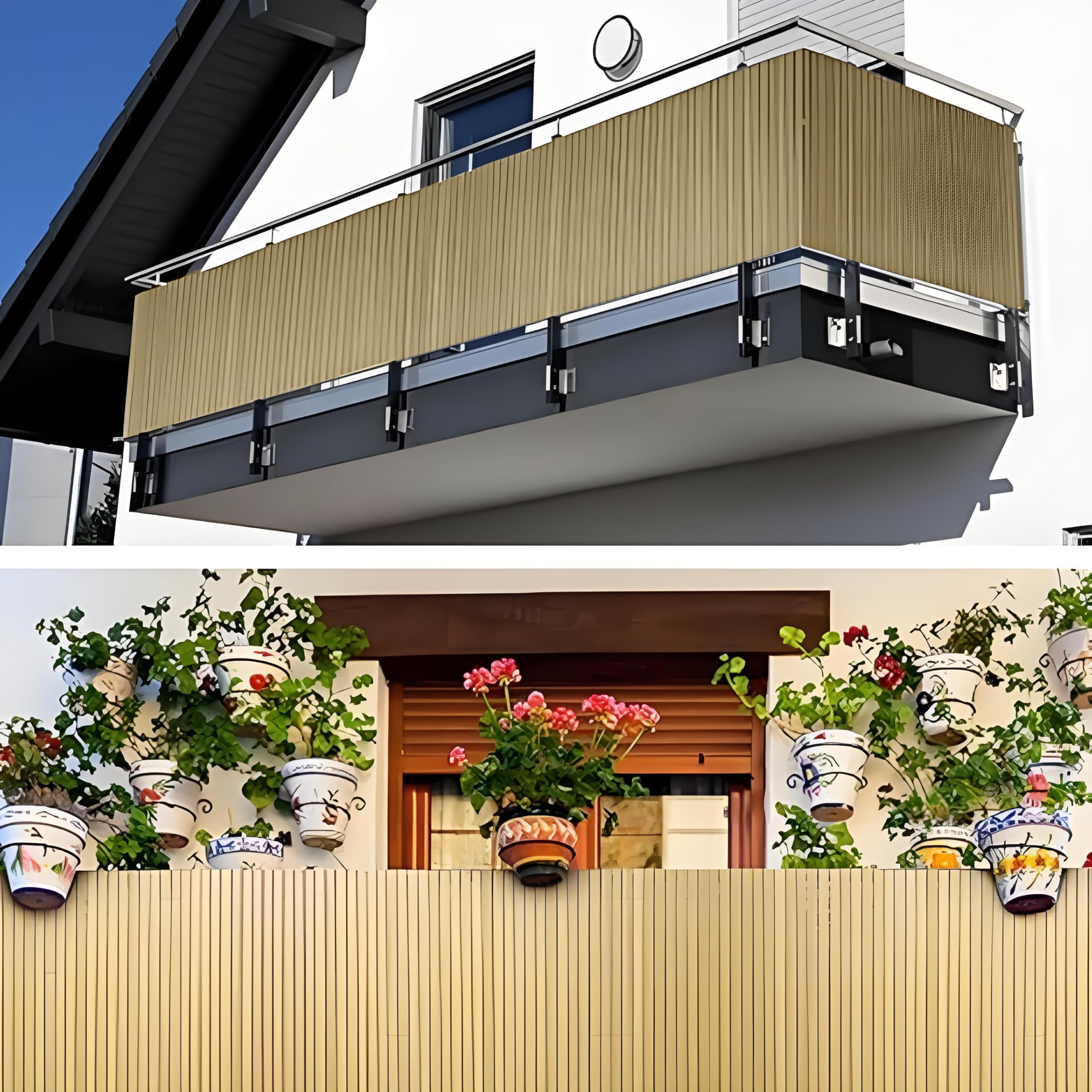 Bambusowa żółta mata PCW na balkon i ogród, wodoodporna ochrona przed wiatrem z opaskami kablowymi, 120 x 400 cm, ochrona prywatności na zewnątrz na taras i patio