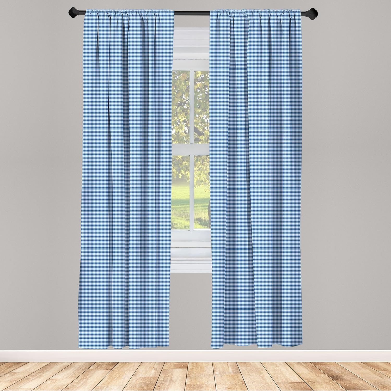 Ambesonne Checkered Curtains, Monochrome Gingham Checks Classical Country Culture Old Fashioned Grid Design, Window Treatments 2 Panel Set for Living Room Bedroom, Pair of - 28" x 95", Blue and White
